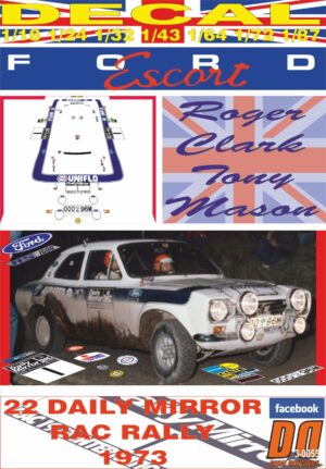 DECAL FORD ESCORT RS 1600 MKI R.CLARK RAC R. 1973 2nd (01)