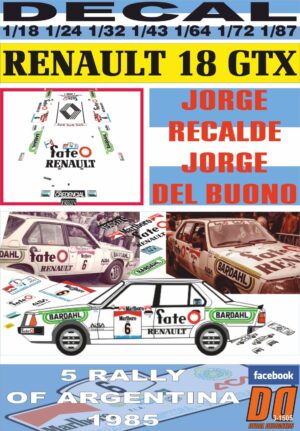 DECAL RENAULT 18 GTX J.RECALDE R.ARGENTINA 1985 DnF (01)