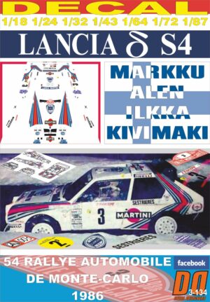 DECAL LANCIA DELTA S4 MARTINI M. ALEN R.MONTECARLO 1986 DnF