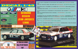 ANEXO DECAL 1/43 BMW M3 ROTHMANS BERNARD BEGUIN TOUR DE CORSE 1987 (01)