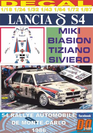 DECAL LANCIA DELTA S4 M.BIASION R.MONTECARLO 1986 DnF