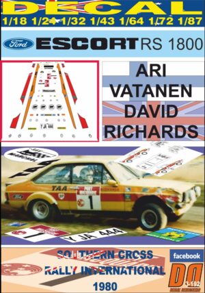 DECAL FORD ESCORT RS 1800 ARI VATANEN SOUTHERN CROSS RALLY 1980 3rd (01)