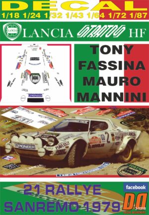 DECAL LANCIA STRATOS HF T.FASSINA R.SANREMO 1979 WINNER (01)