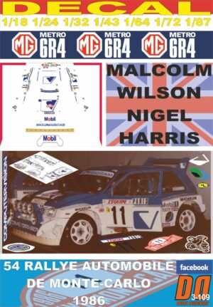 DECAL MG METRO 6R4 MALCOLM WILSON R.MONTECARLO 1986 DnF (01)