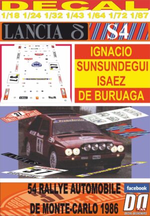 DECAL LANCIA DELTA S4 STRADLE I.SUNSUNDEGUI R.MONTECARLO 1986 DnF