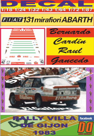 DECAL FIAT 131 ABARTH B.CARDIN R. VILLA DE GIJON 1983 (01)