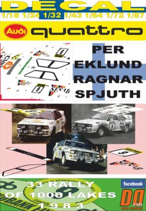 DECAL AUDI QUATTRO A2 P.EKLUND 1000 LAKES R. 1983 7th (01)