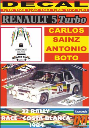 DECAL RENAULT 5 TURBO C.SAINZ R. RACE-COSTA BLANCA 1984 5th (01)