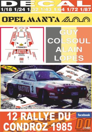 DECAL OPEL MANTA 400 G.COLSOUL R.DU CONDROZ 1985 4th (01)