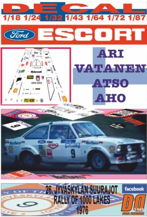 DECAL FORD ESCORT RS 1800 MK II A.VATANEN R.1000 LAKES 1976 DnF (01)