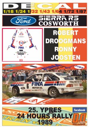 DECAL FORD SIERRA RS COSWORTH R.DROOGMANS YPRES 24 HOURS R. 1989 WINNER (01)