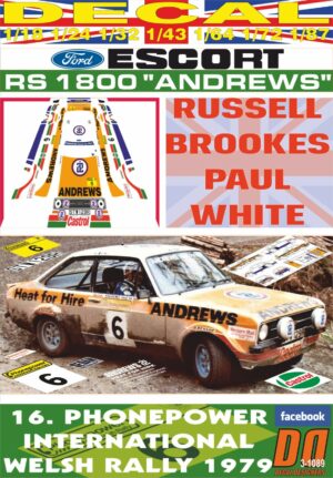 DECAL FORD ESCORT RS 1800 MK II R.BROOKES WELSH R. 1979 2nd (01)