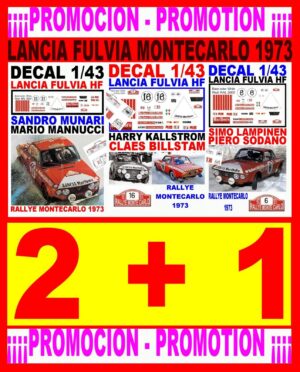 DECAL 1/43 LOTE/BULK/LOT LANCIA FULVIA HF RALLYE MONTECARLO 1973