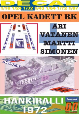 DECAL OPEL KADETT RK A.VATANEN HANKIRALLI 1972 DnF (01)