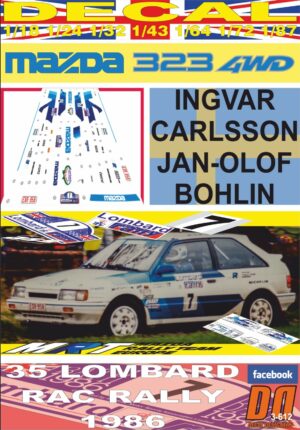 DECAL MAZDA 323 4WD I.CARLSSON RAC R. 1986 10th (01)