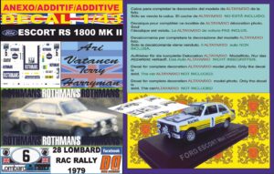 ANEXO DECAL 1/43 FORD ESCORT RS 1800 MK II ROTHMANS A.VATANEN RAC R. 1979 (01)