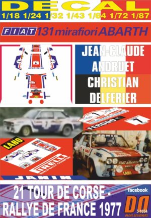 DECAL FIAT 131 ABARTH J-C. ANDRUET TOUR DE CORSE 1977 DnF (01)