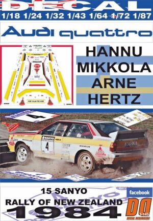 DECAL AUDI QUATTRO A2 H. MIKKOLA R.NEW ZEALAND 1984 DnF (01)
