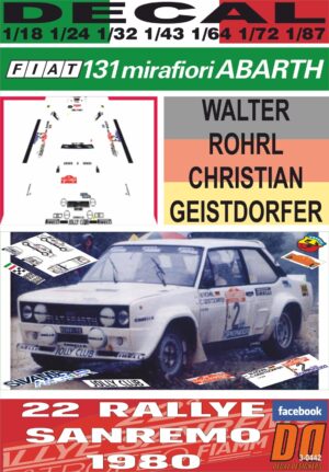 DECAL FIAT 131 ABARTH WALTER ROHRL R.SANREMO 1980 WINNER (01)