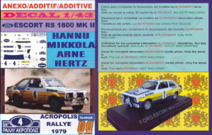 ANEXO DECAL 1/43 FORD ESCORT RS 1800 ROTHMANS H.MIKKOLA ACROPOLIS 1979 DnF (01)