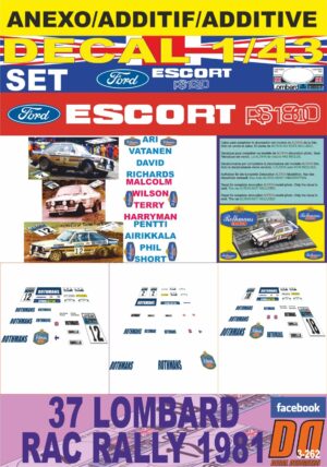 ANEXO DECAL 1/43 FORD ESCORT VATANEN/WILSON/AIRIKKALA RAC R. 1981 (01)