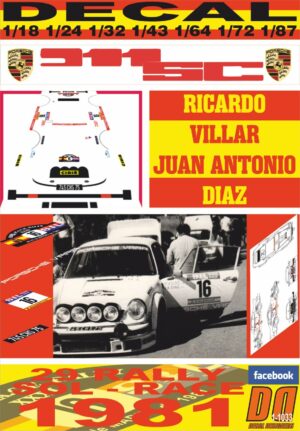 DECAL PORSCHE 911 SC RICARDO VILLAR R.SOL RACE 1981 DnF