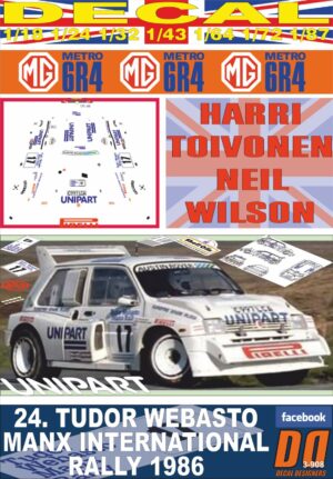 DECAL MG METRO 6R4 HARRI TOIVONEN MANX INTER. R. 1986 DnF (01)