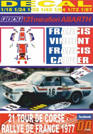 DECAL FIAT 131 ABARTH F.VINCENT TOUR DE CORSE 1977 5th (01)