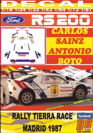 DECAL FORD RS200 CARLOS SAINZ R.TIERRA RACE MADRID 1987 WINNER (01)