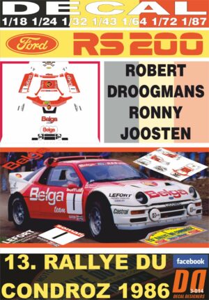 DECAL FORD RS 200 R. DROOGMANS R. DU CONDROZ 1986 DnF (01)