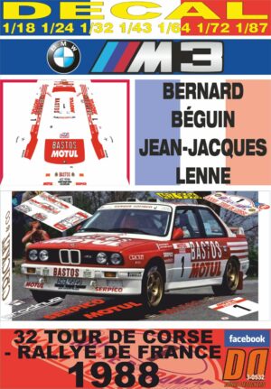 DECAL BMW M3 B.BEGUIN T.DE CORSE 1988 7th (01)