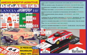 ANEXO DECAL 1/43 LANCIA STRATOS S. MUNARI PRESS-ON-REGARDLESS R. 1974 DnF (01)