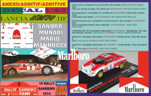 ANEXO DECAL 1/43 LANCIA STRATOS SANDRO MUNARI RALLY SANREMO 1974 WINNER (01)