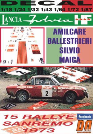 DECAL LANCIA FULVIA HF A.BALLESTRIERI R.SANREMO 1973 DnF (01)
