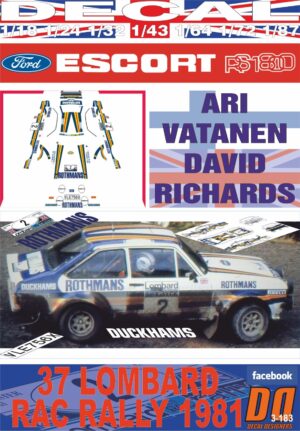 DECAL FORD ESCORT RS 1800 MKII A.VATANEN RAC R. 1981 2nd (01)