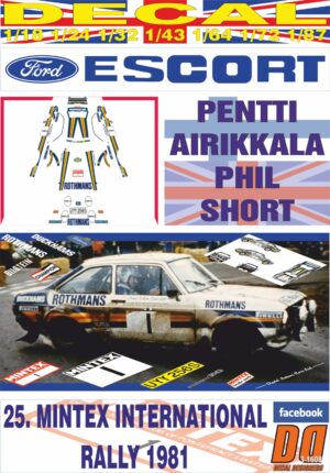 DECAL FORD ESCORT RS 1800 MKII P.AIRIKKALA MINTEX R. 1981 WINNER (01)