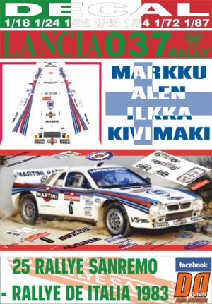 DECAL LANCIA 037 RALLY M.ALEN R. SANREMO 1983 2nd (01)