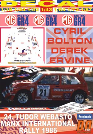 DECAL MG METRO 6R4 C.BOLTON MANX INTER. R. 1986 7th (01)