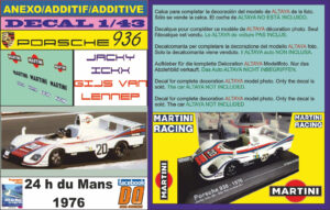 ANEXO DECAL 1/43 PORSCHE 936 MARTINI ICKX-LENNEP LE MANS 1976 (01)