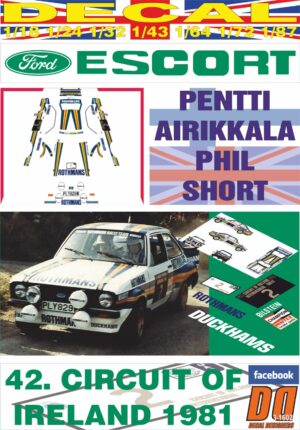 DECAL FORD ESCORT RS 1800 MKII P.AIRIKKALA C.OF IRELAND 1981 DnF (01)
