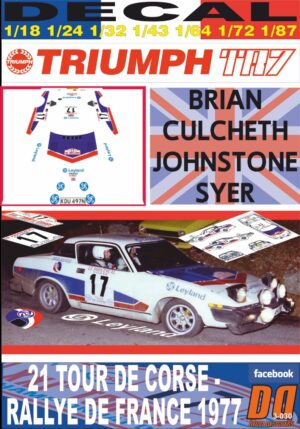DECAL TRIUMPH TR7 BRIAN CULCHETH TOUR DE CORSE 1977 11th (01)
