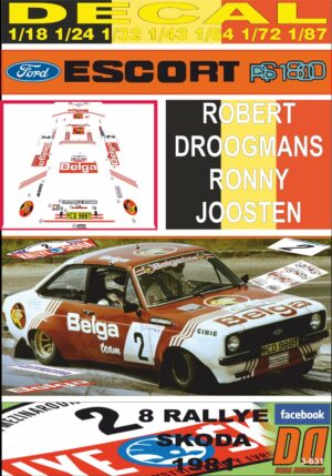 DECAL FORD ESCORT RS 1800 MKII R.DROOGMANS R.SKODA 1981 WINNER  (01)
