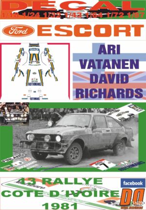 DECAL FORD ESCORT RS 1800 MK II A.VATANEN R.COTE D´IVOIRE 1981 9th (01)