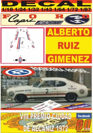 DECAL FORD CAPRI RS 2600 A.RUIZ GIMENEZ ALCAÑIZ 1972 WINNER (01)