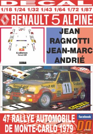 DECAL RENAULT 5 ALPINE J.RAGNOTTI R.MONTECARLO 1979 11th (01)