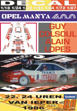 DECAL OPEL MANTA 400 G.COLSOUL YPRES 24 HOURS R. 1986 DnF (01)