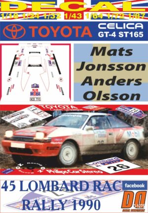 DECAL TOYOTA CELICA GT4 ST165 M.JONSSON RAC R. 1990 4th