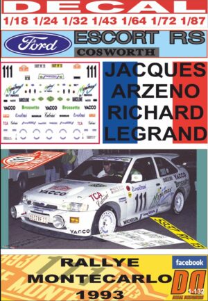 DECAL FORD ESCORT COSWORTH JACQUES ARZENO RALLYE MONTECARLO 1993