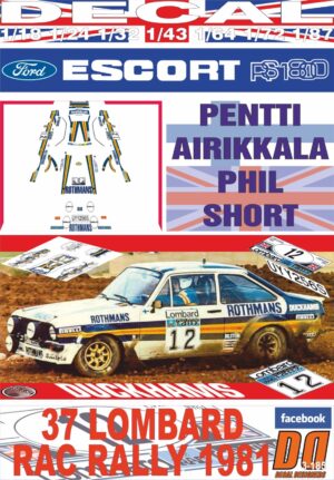 DECAL FORD ESCORT RS 1800 MKII P. AIRIKKALA RAC R. 1981 4th (01)