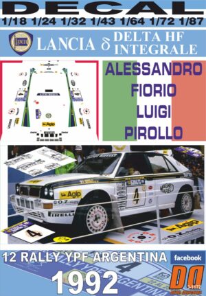 DECAL LANCIA DELTA HF INTEGRALE A.FIORIO R.ARGENTINA 1992 4th